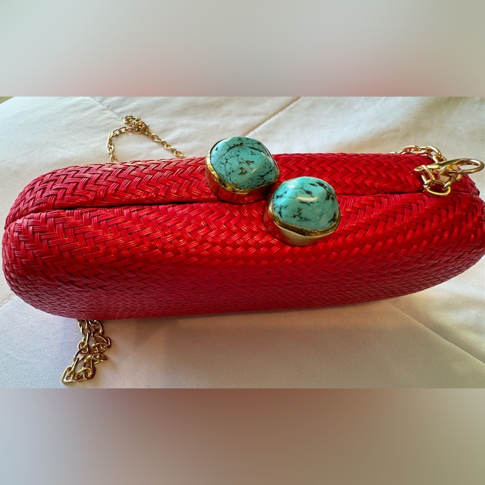 Nordstrom Red Woven Clutch with Turquoise Accents